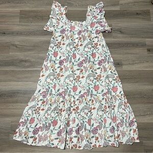 Ophelia & Indigo Large Dress White Floral Midi Boho Cottagecore 100% Cotton NWT